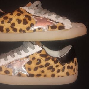 Golden Goose Brown and Pink Leopard Print Sneakers